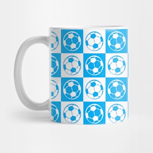 Checkboard Football / Soccer Ball Pattern - Blue and White Mug